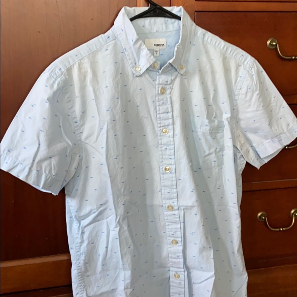 Sonoma Light Blue Dress Shirt with Small Fish
